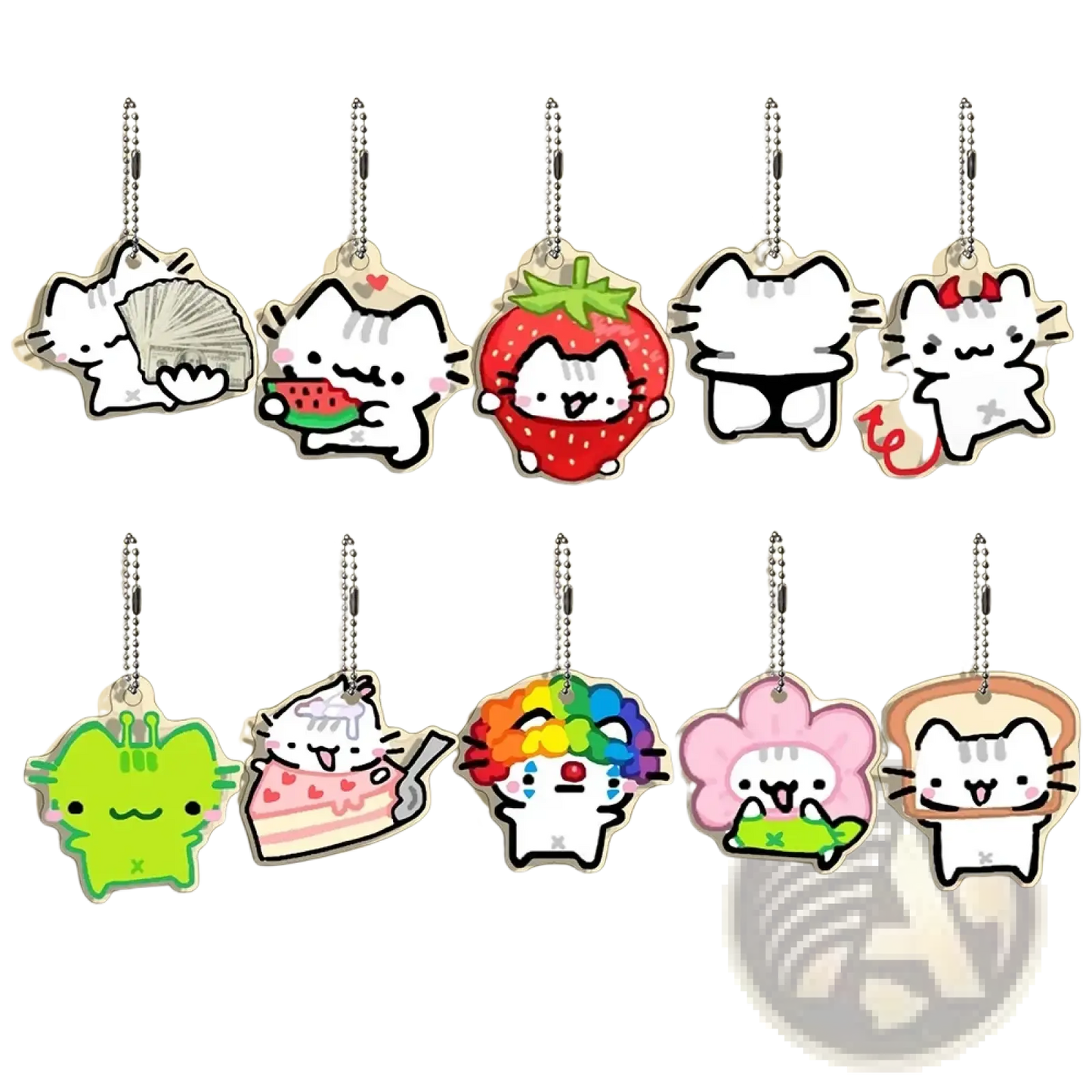 Acrylic Cat Keychain 10-piece Cartoon Gift Set