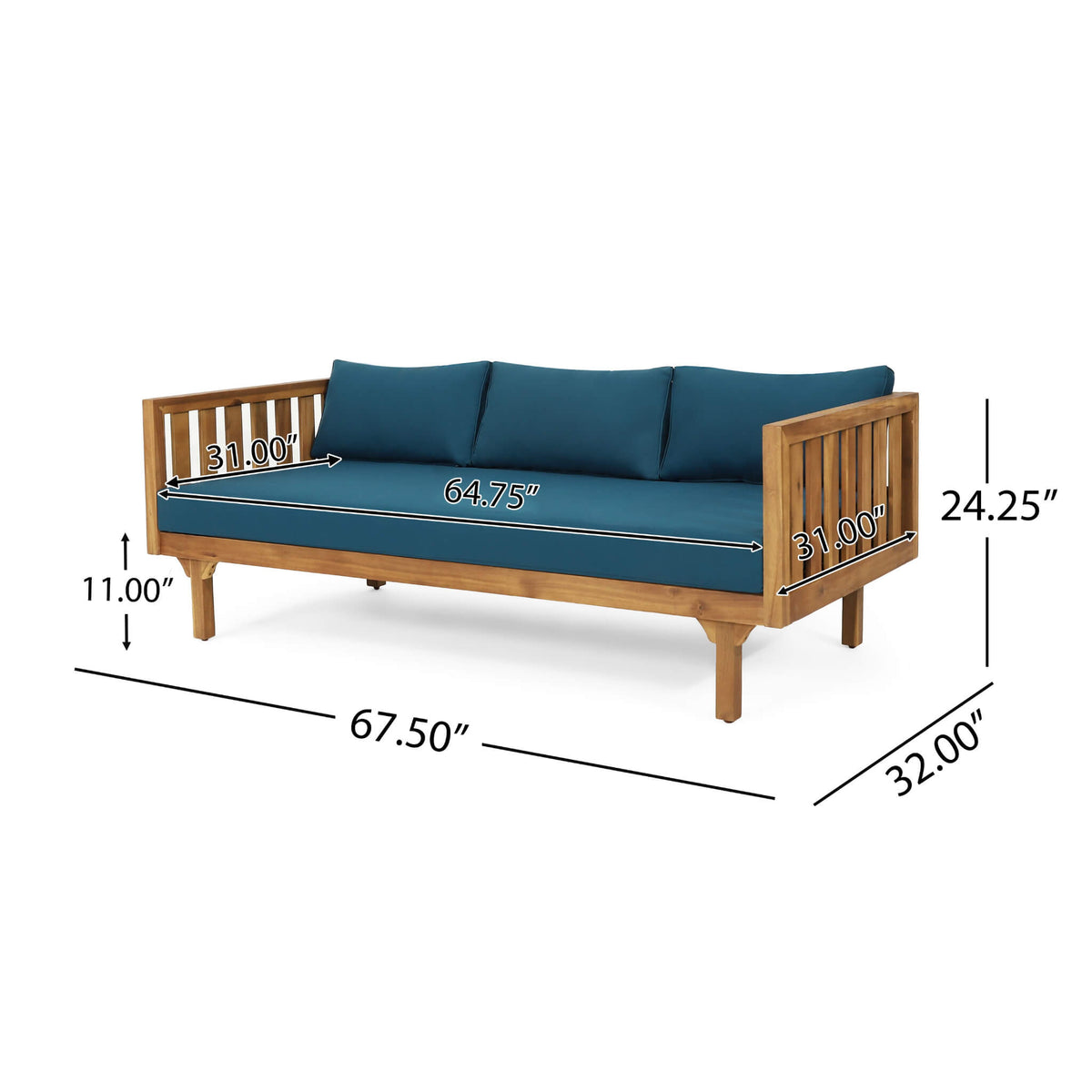 3-Seater Acacia Wood Daybed Sofa With Water-Resistant Cushions (SAK65773)