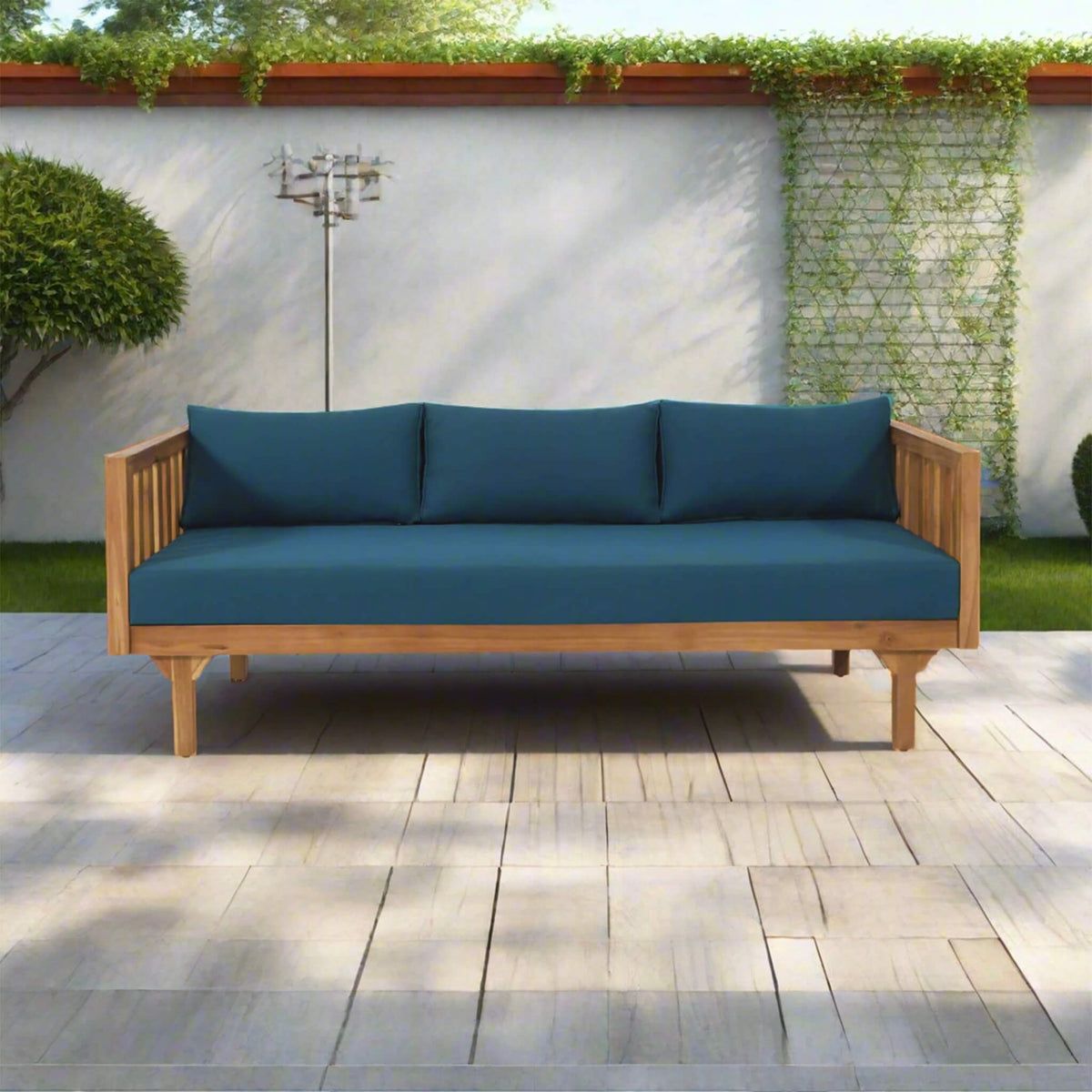 3-Seater Acacia Wood Daybed Sofa With Water-Resistant Cushions (SAK65773)