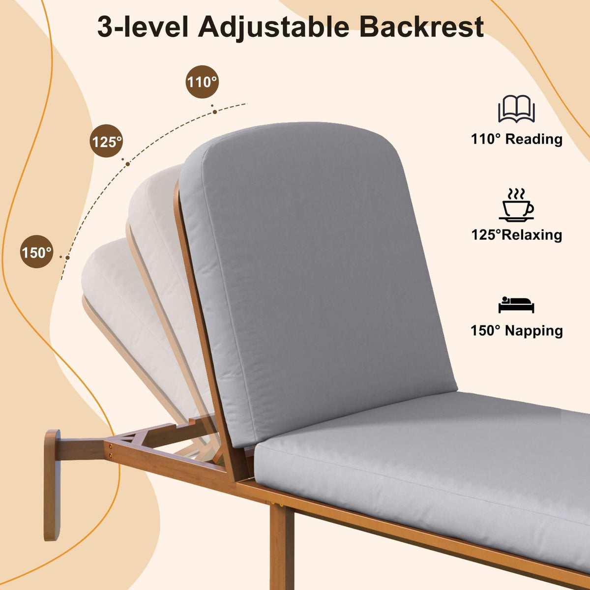 Adjustable Outdoor Chaise Lounge With Reclining Backrest (SAK04689)