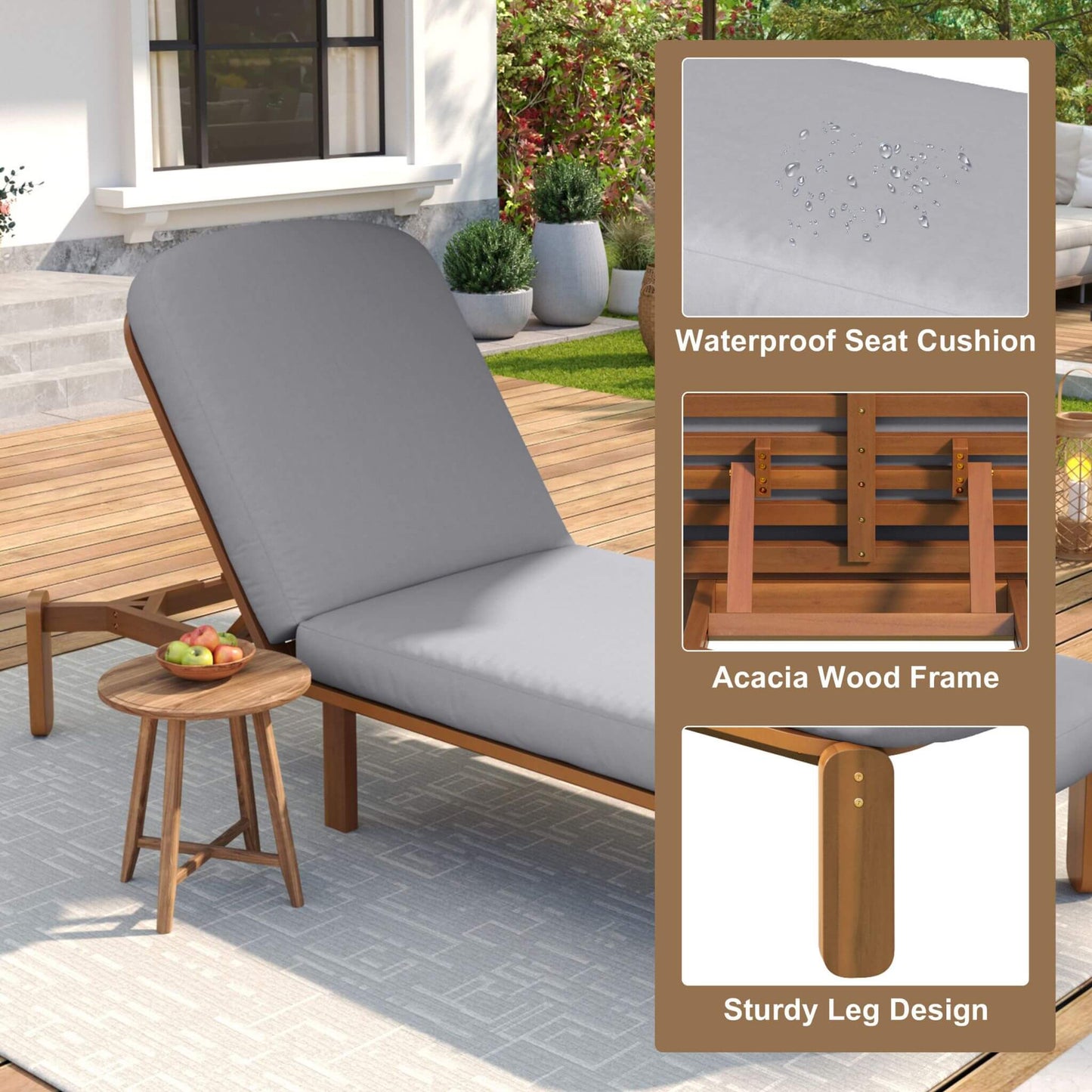 Adjustable Outdoor Chaise Lounge With Reclining Backrest (SAK04689)