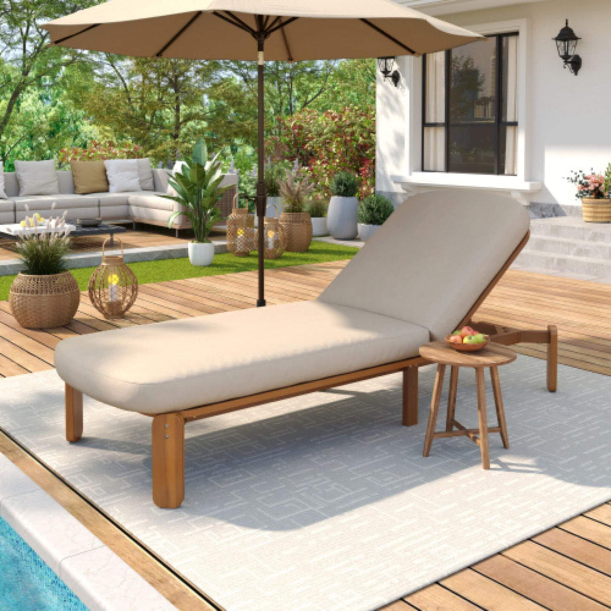 Adjustable Outdoor Chaise Lounge With Reclining Backrest (SAK04689)