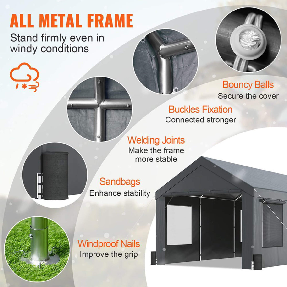 [12X20FT] Heavy-Duty Outdoor Premium Garage Tarp Canopy Shelter W/ Removable Sidewalls (SAK94615)