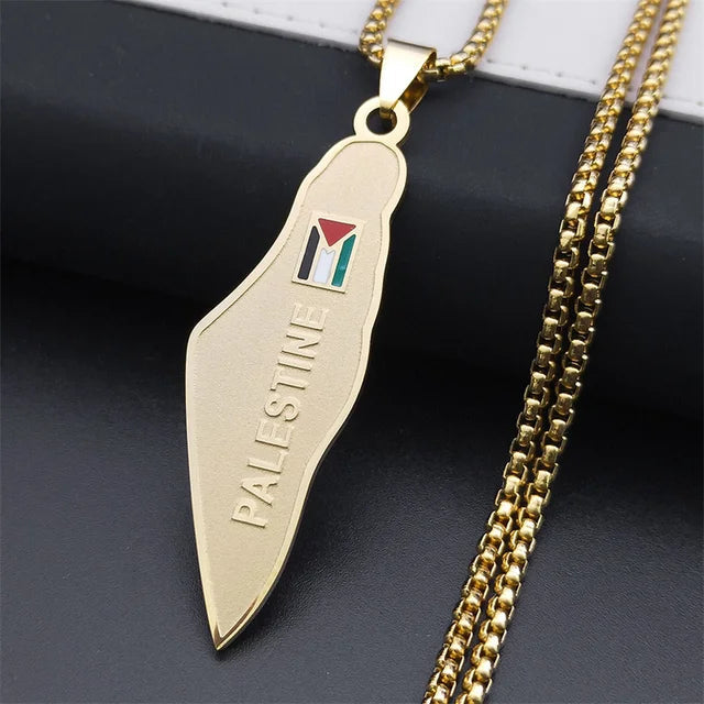 Palestine Map National Flag Necklace for Women Men Stainless Steel Gold Color Country Geography Chain Jewish Jewelry N7600S02