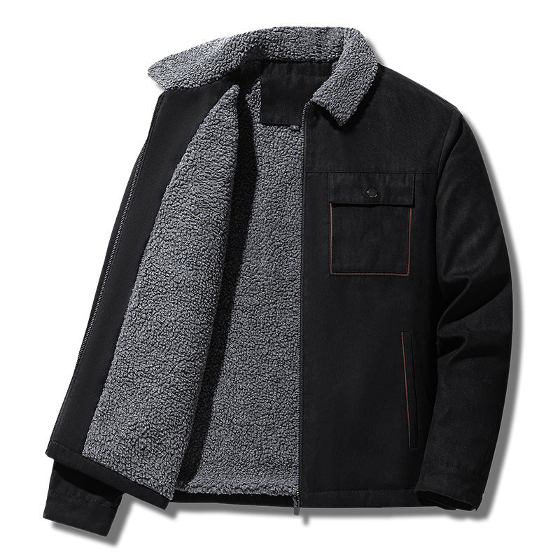 Suede and Velvet Thick Jacket for Middle aged and Elderly Men