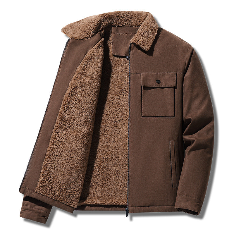 Suede and Velvet Thick Jacket for Middle aged and Elderly Men
