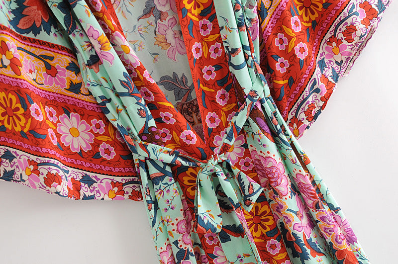 Green Cotton Bat Sleeve Kimono Cardigan | Floral Urban Style