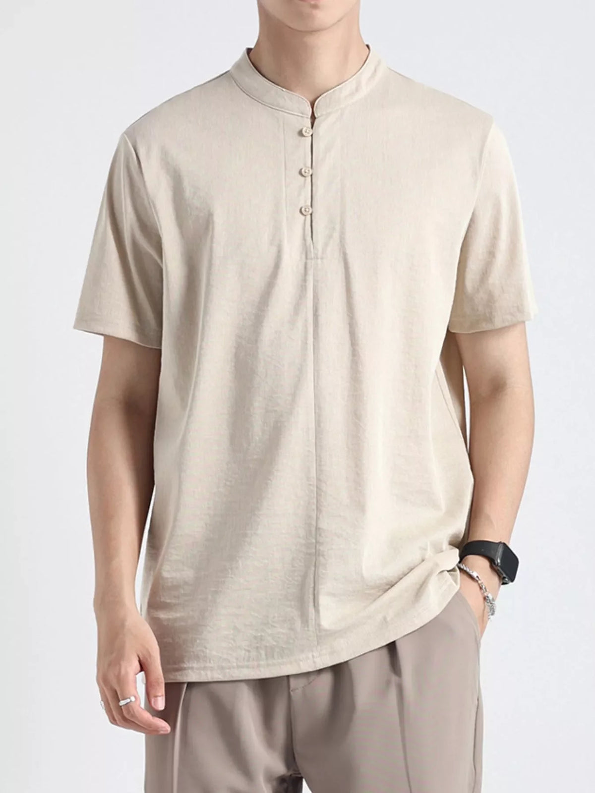 Men's Plus Size Button Detail Short Sleeve Top