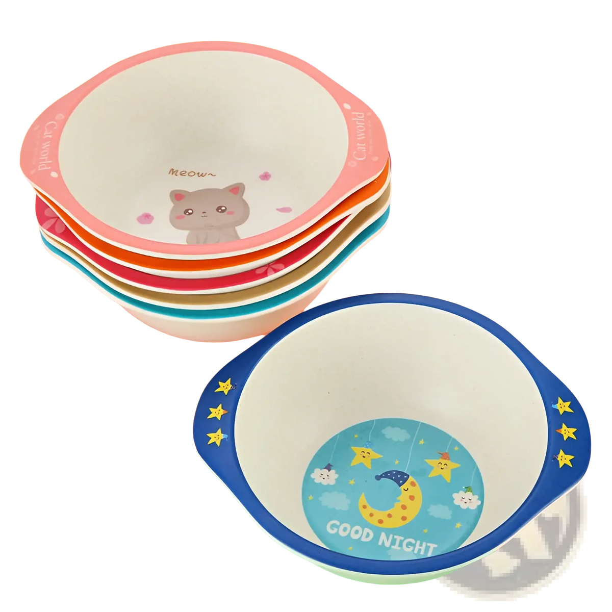 Bamboo Fiber Baby Bowls Cartoon Animal Feeding Dishes