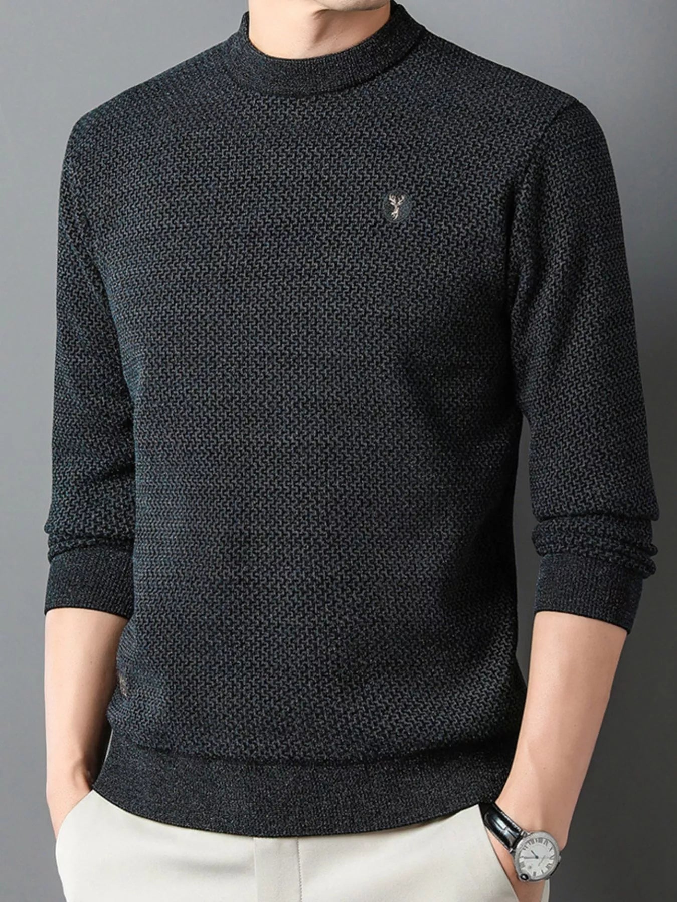 Men's Plus Size Textured Knit Mock Neck Sweater
