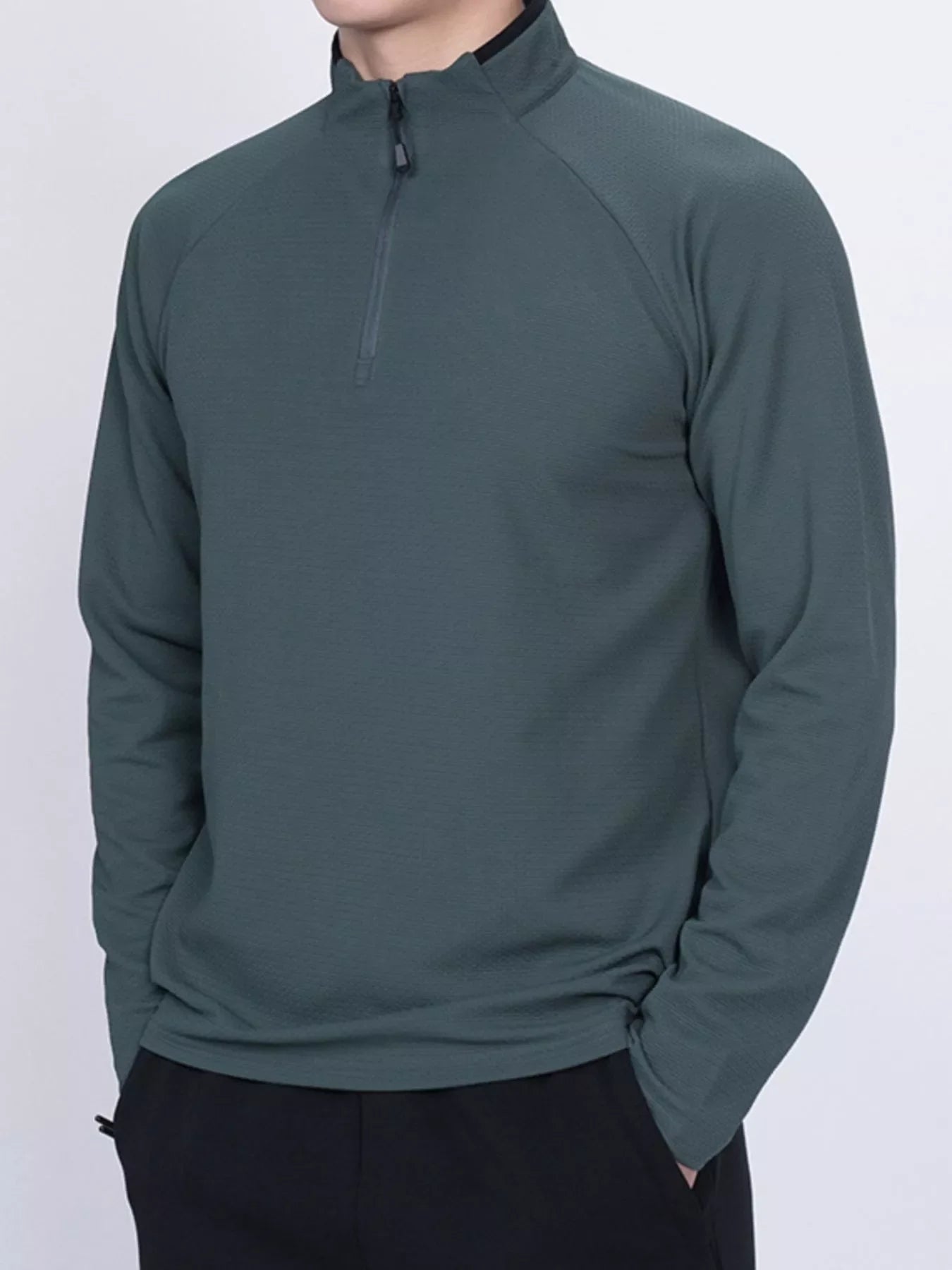 Men's Plus Size Casual Long Sleeve Quarter Zip T-Shirt