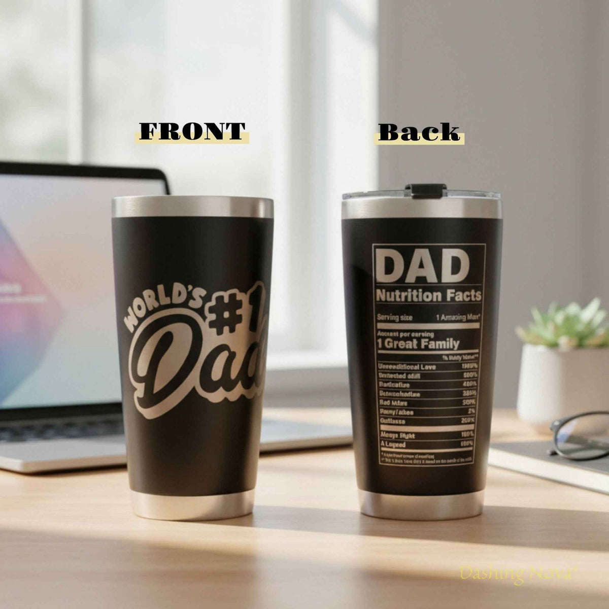 Personalized Best Dad Ever Nutrition Facts Tumbler 20oz Stainless Steel Coffee Cup