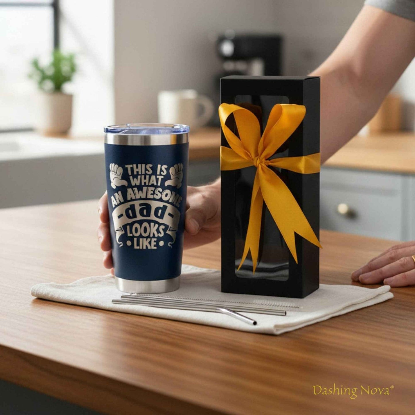 Personalized Best Dad Ever Nutrition Facts Tumbler 20oz Stainless Steel Coffee Cup