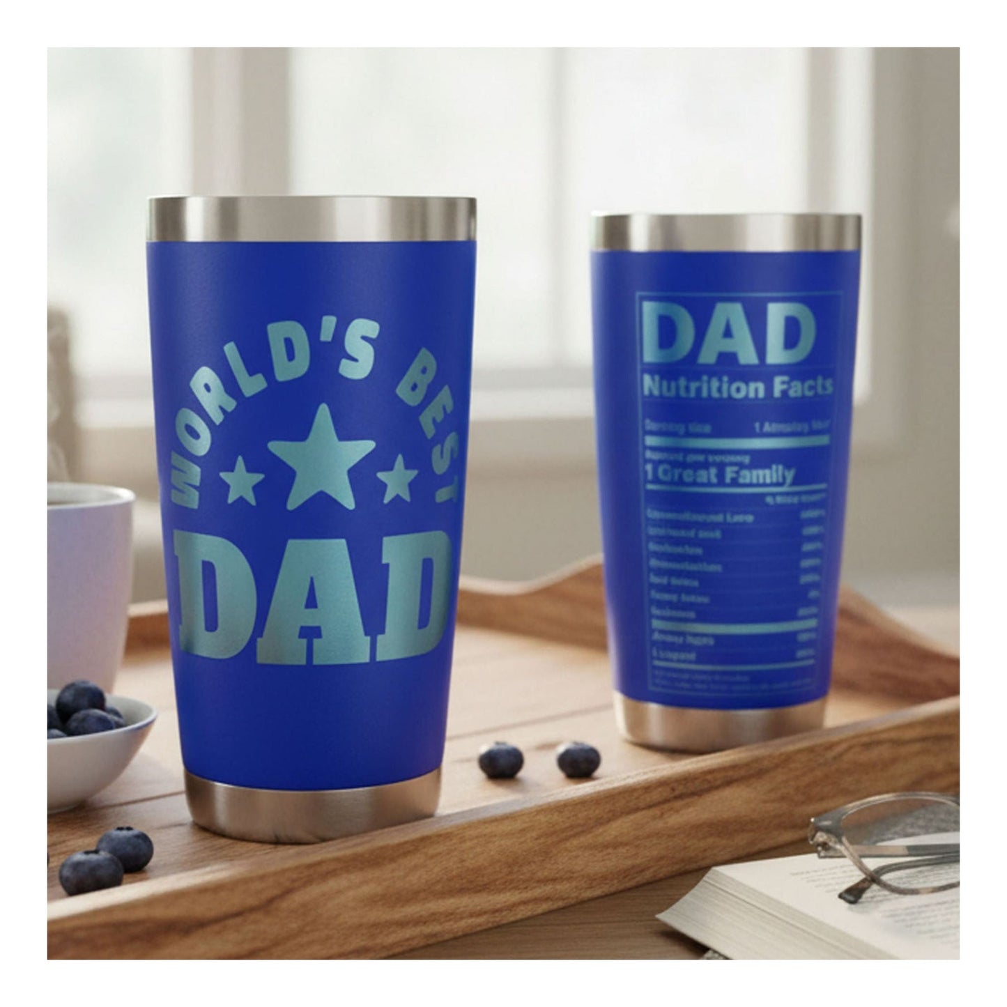 Personalized Best Dad Ever Nutrition Facts Tumbler 20oz Stainless Steel Coffee Cup
