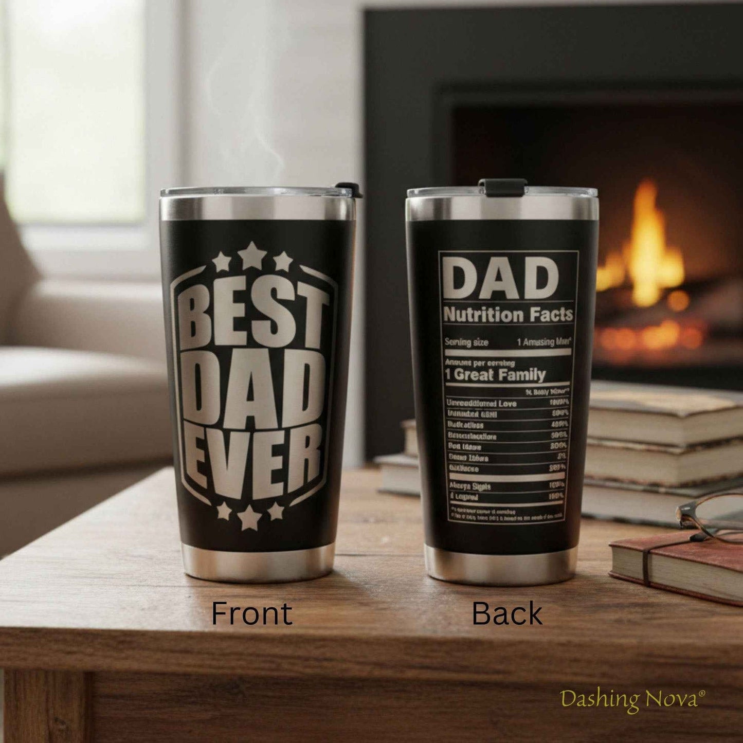 Personalized Best Dad Ever Nutrition Facts Tumbler 20oz Stainless Steel Coffee Cup