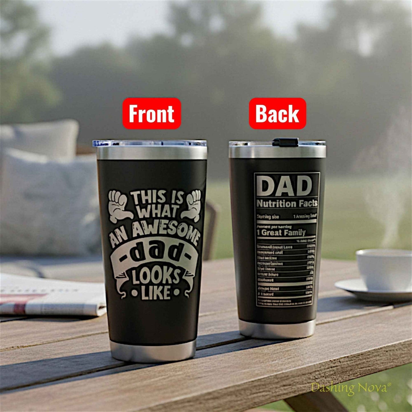 Personalized Best Dad Ever Nutrition Facts Tumbler 20oz Stainless Steel Coffee Cup