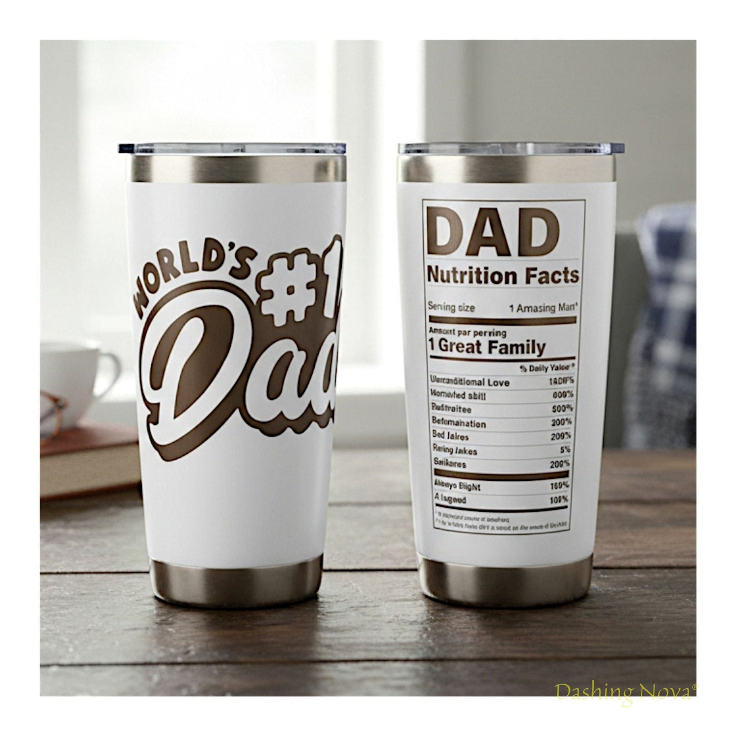 Personalized Best Dad Ever Nutrition Facts Tumbler 20oz Stainless Steel Coffee Cup