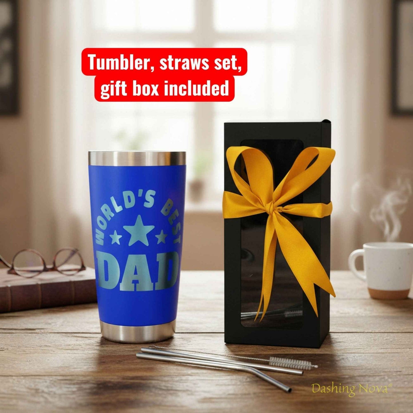 Personalized Best Dad Ever Nutrition Facts Tumbler 20oz Stainless Steel Coffee Cup