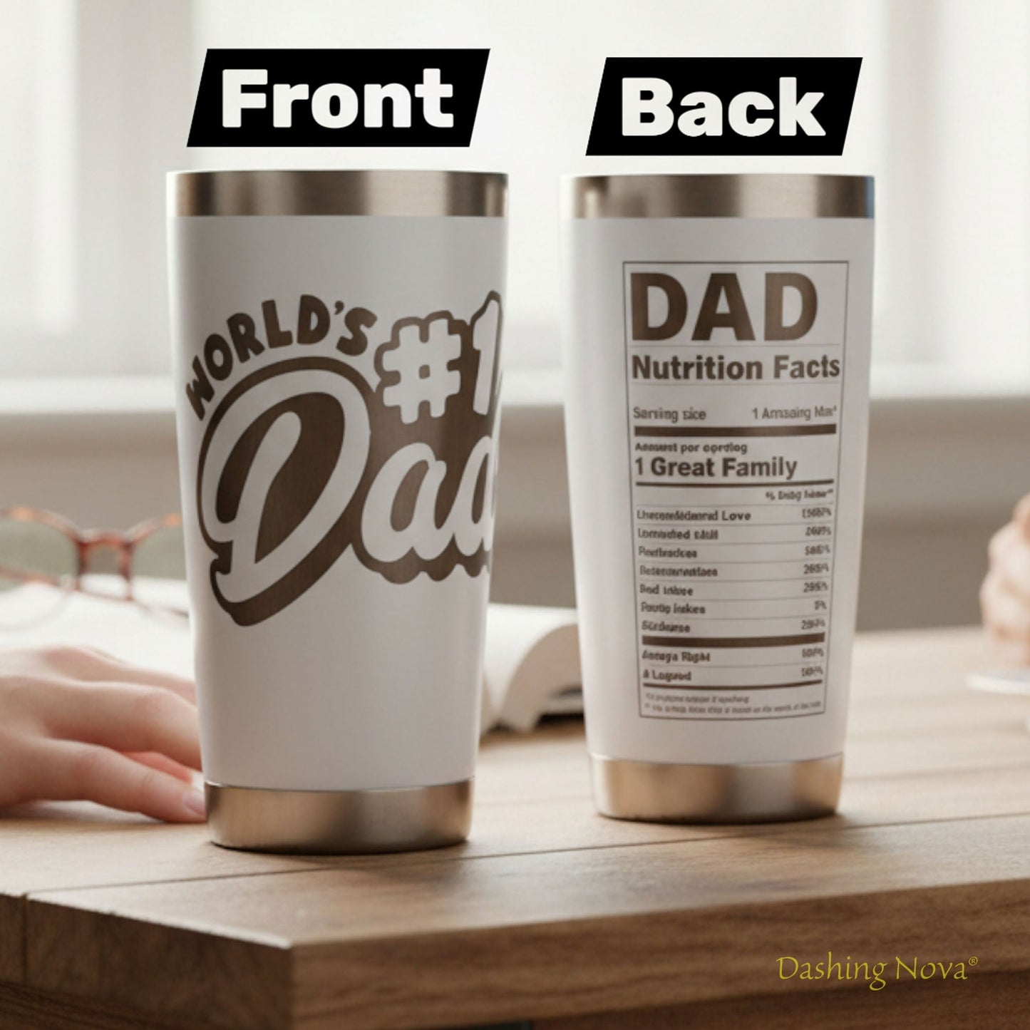 Personalized Best Dad Ever Nutrition Facts Tumbler 20oz Stainless Steel Coffee Cup