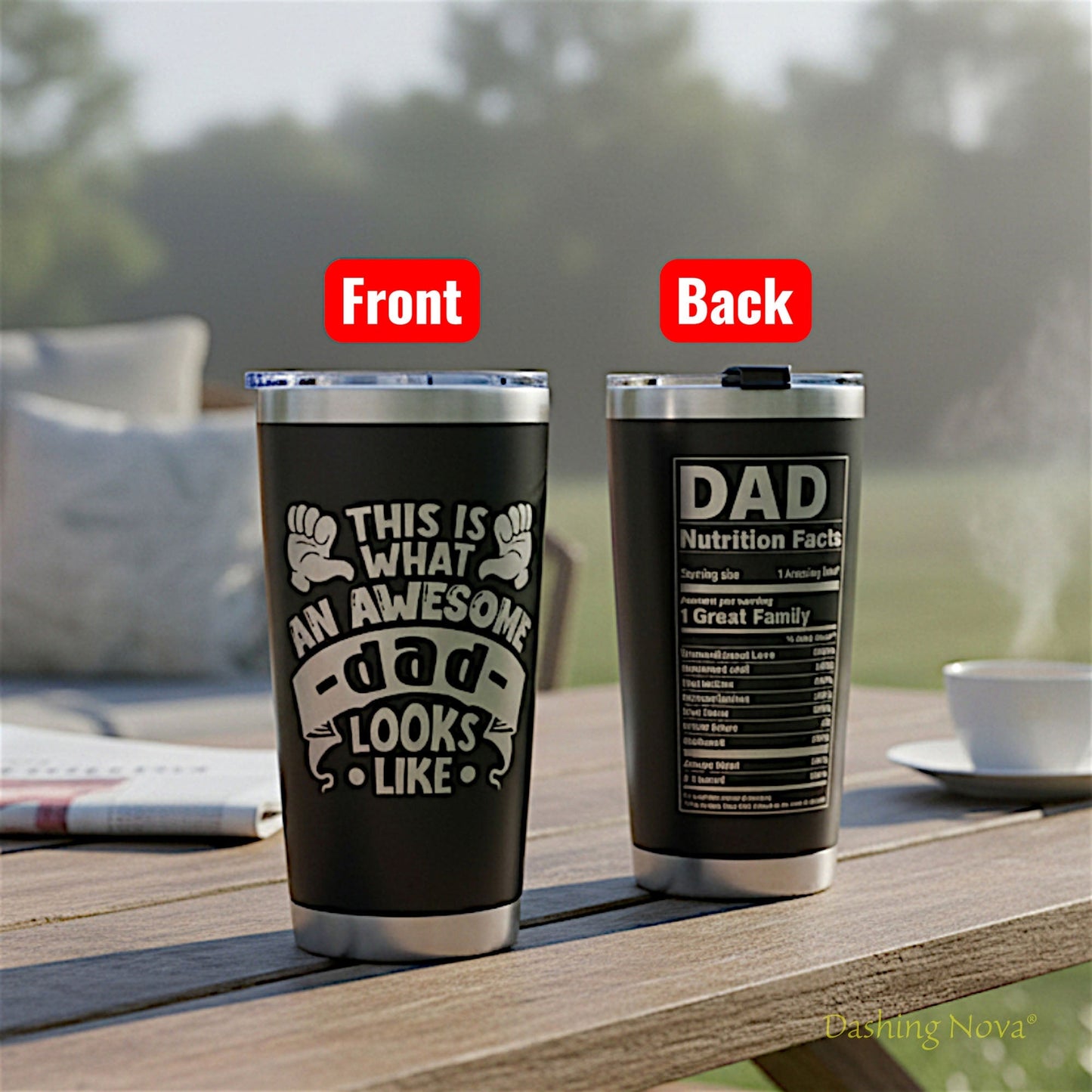Personalized Best Dad Ever Nutrition Facts Tumbler 20oz Stainless Steel Coffee Cup