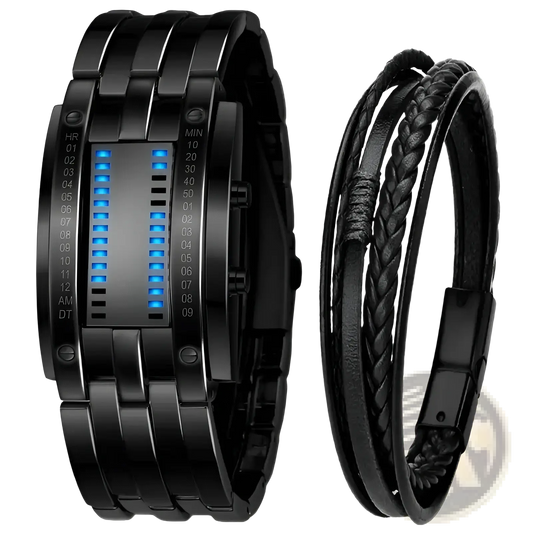Binary Led Stainless Steel Waterproof Men Watch