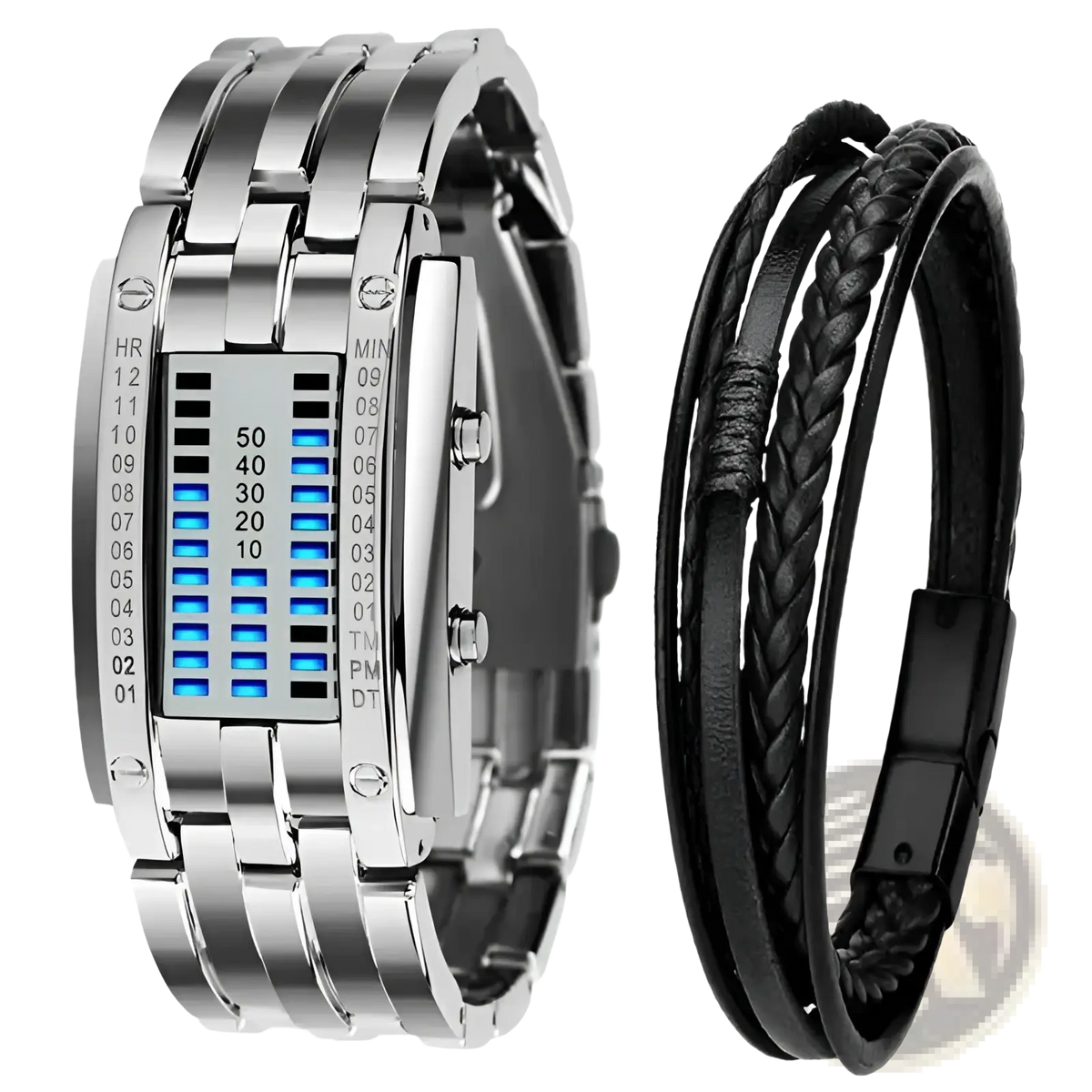 Binary Led Stainless Steel Waterproof Men Watch