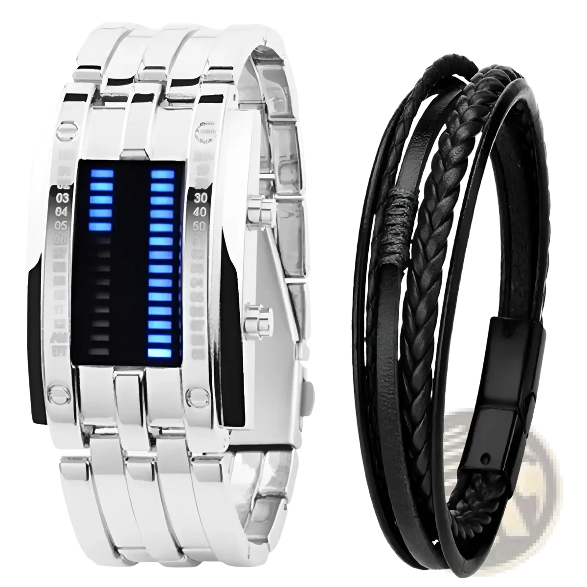 Binary Led Stainless Steel Waterproof Men Watch