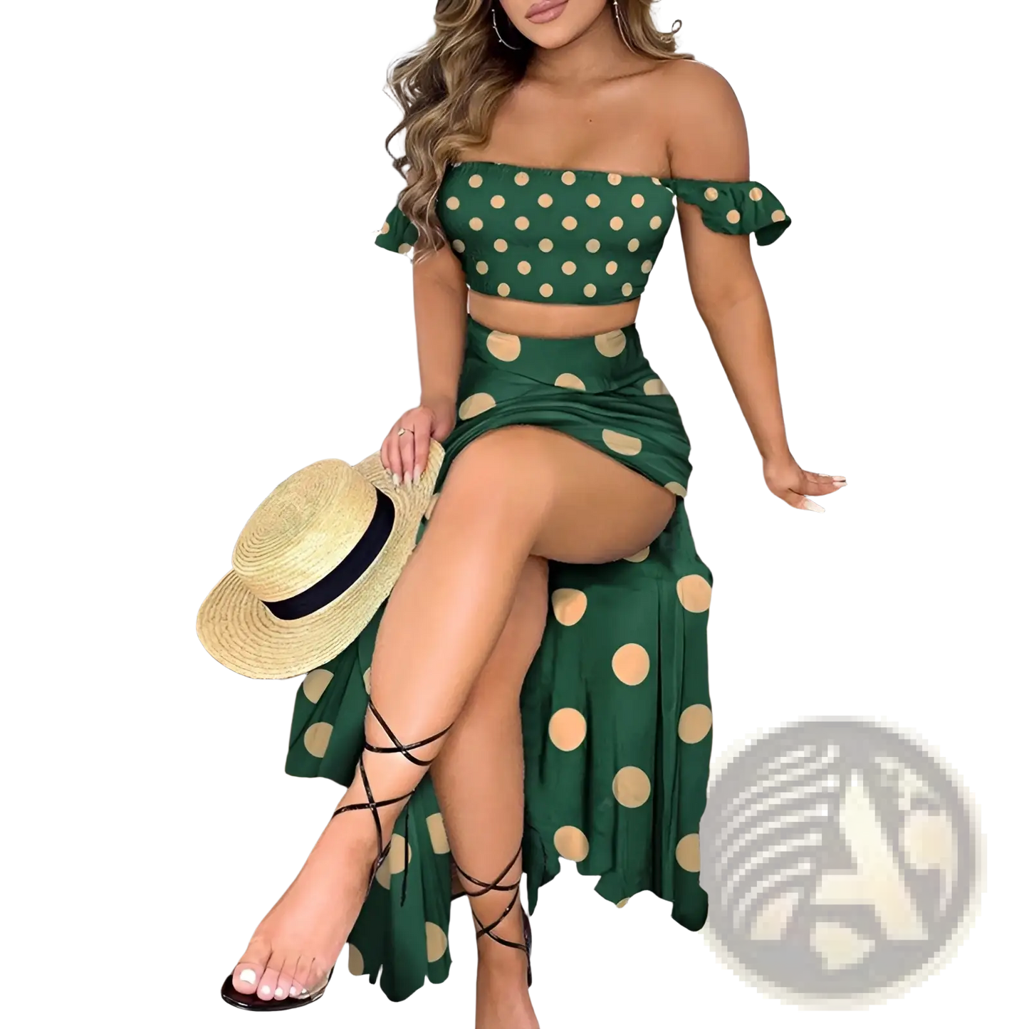 Bohemian Off-shoulder High Slit Two-piece Maxi Dress