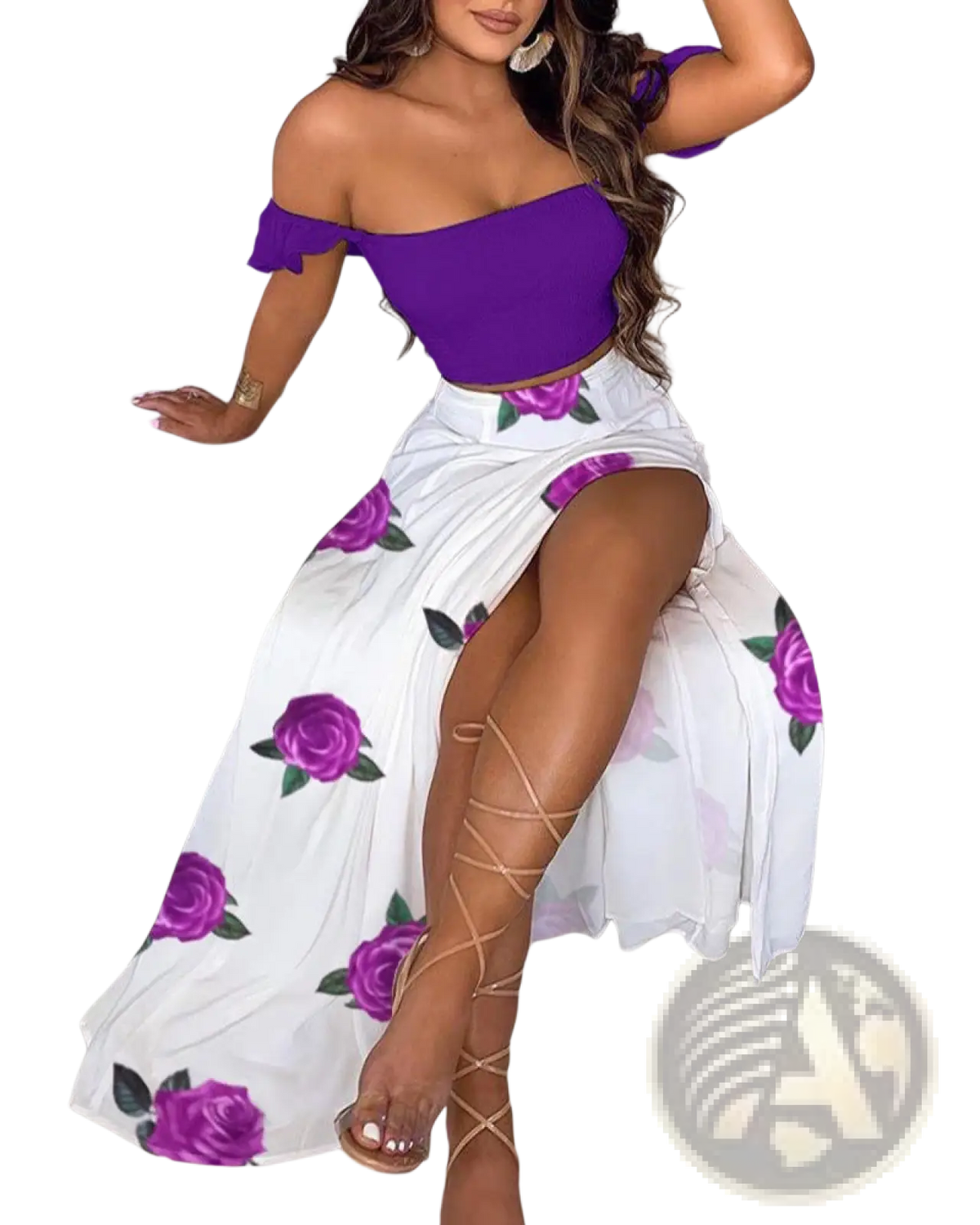 Bohemian Off-shoulder High Slit Two-piece Maxi Dress