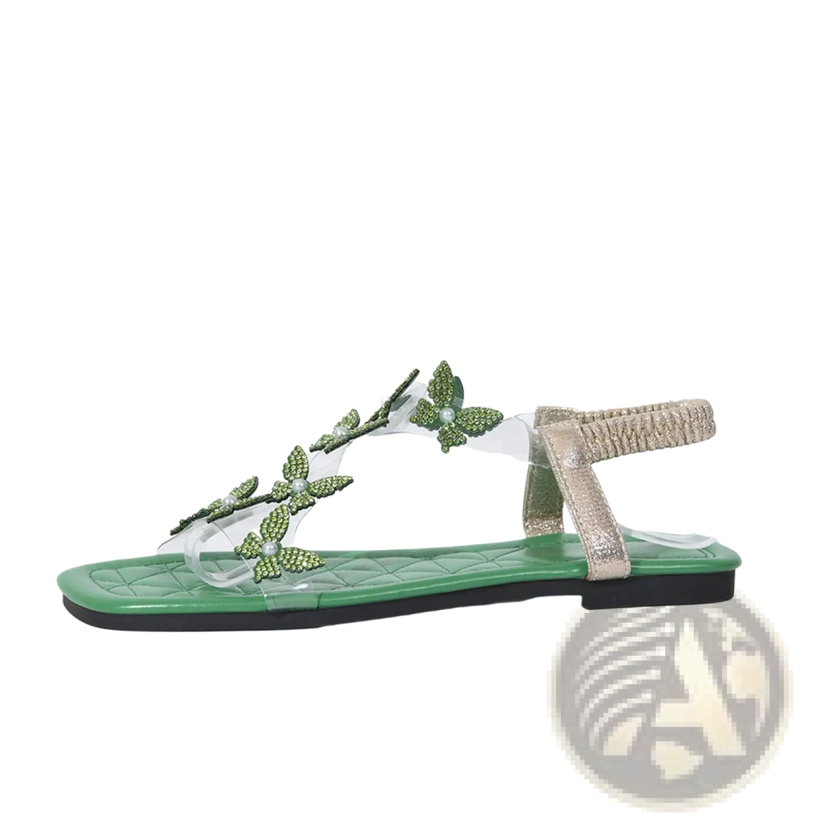 Butterfly Rhinestone Sandals Square Toe Flat Shoes