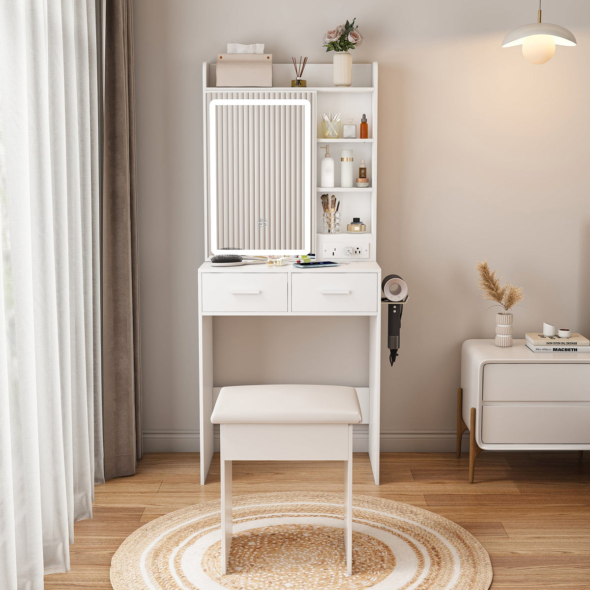 Small Makeup Vanity Desk with Mirror & Adjustable LED Lights