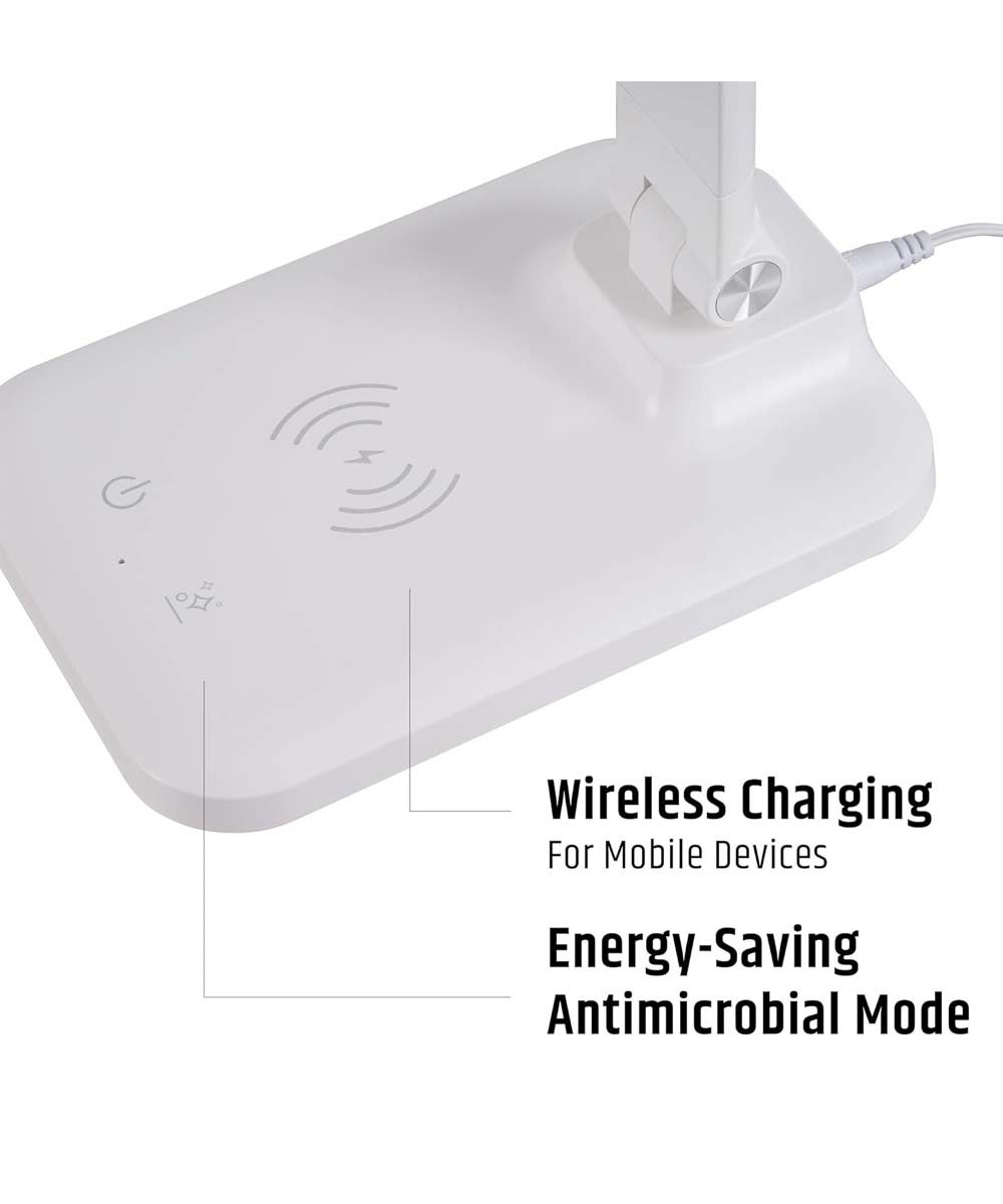 Brilli 15"H Bright-Clean Antimicrobial LED Desk Lamp Matte White Finish with Wireless Charging
