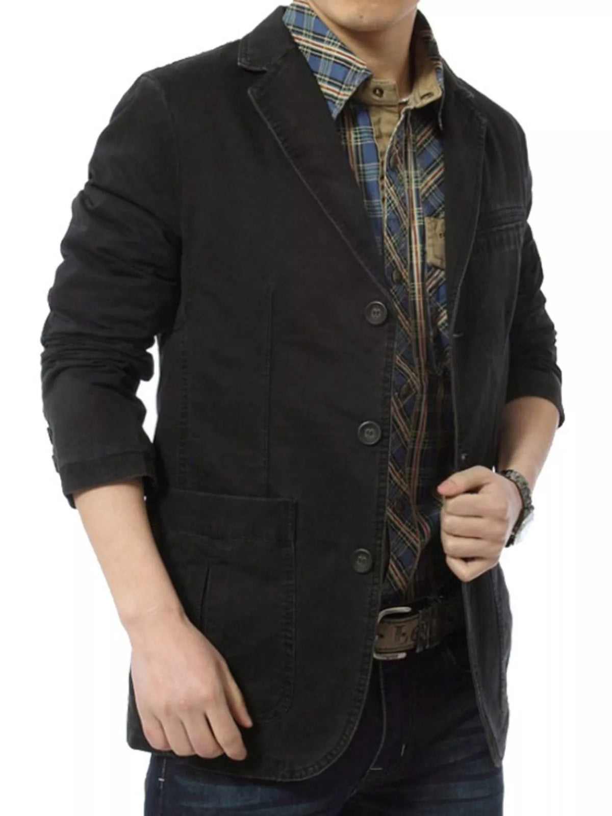 Men's Plus Size Button Up Lapel Collar Blazer