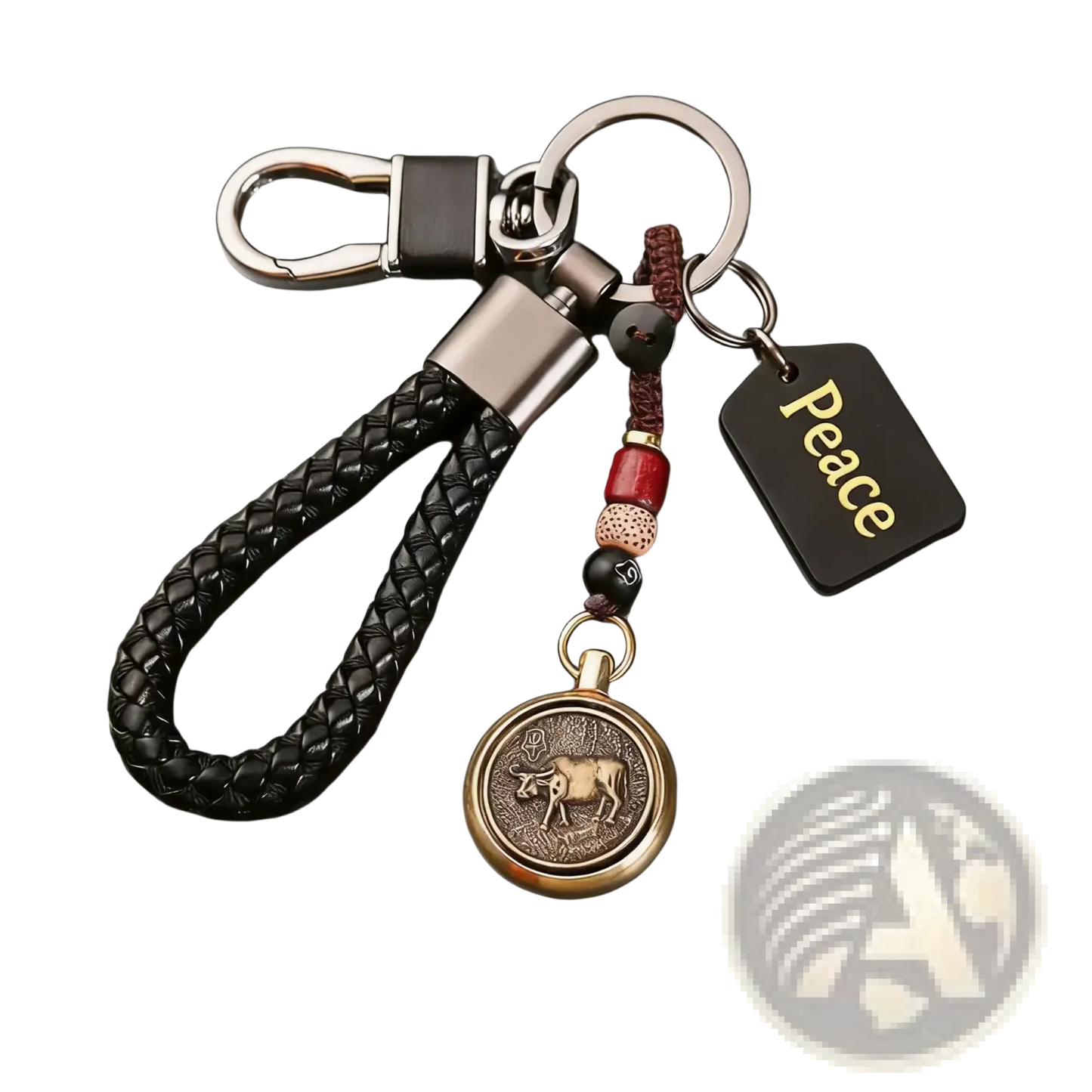 Chinese Zodiac Braided Leather Keychain Lucky Pendant
