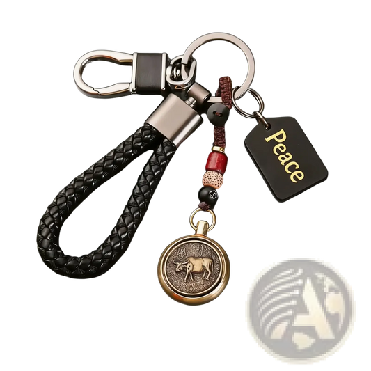 Chinese Zodiac Braided Leather Keychain Lucky Pendant