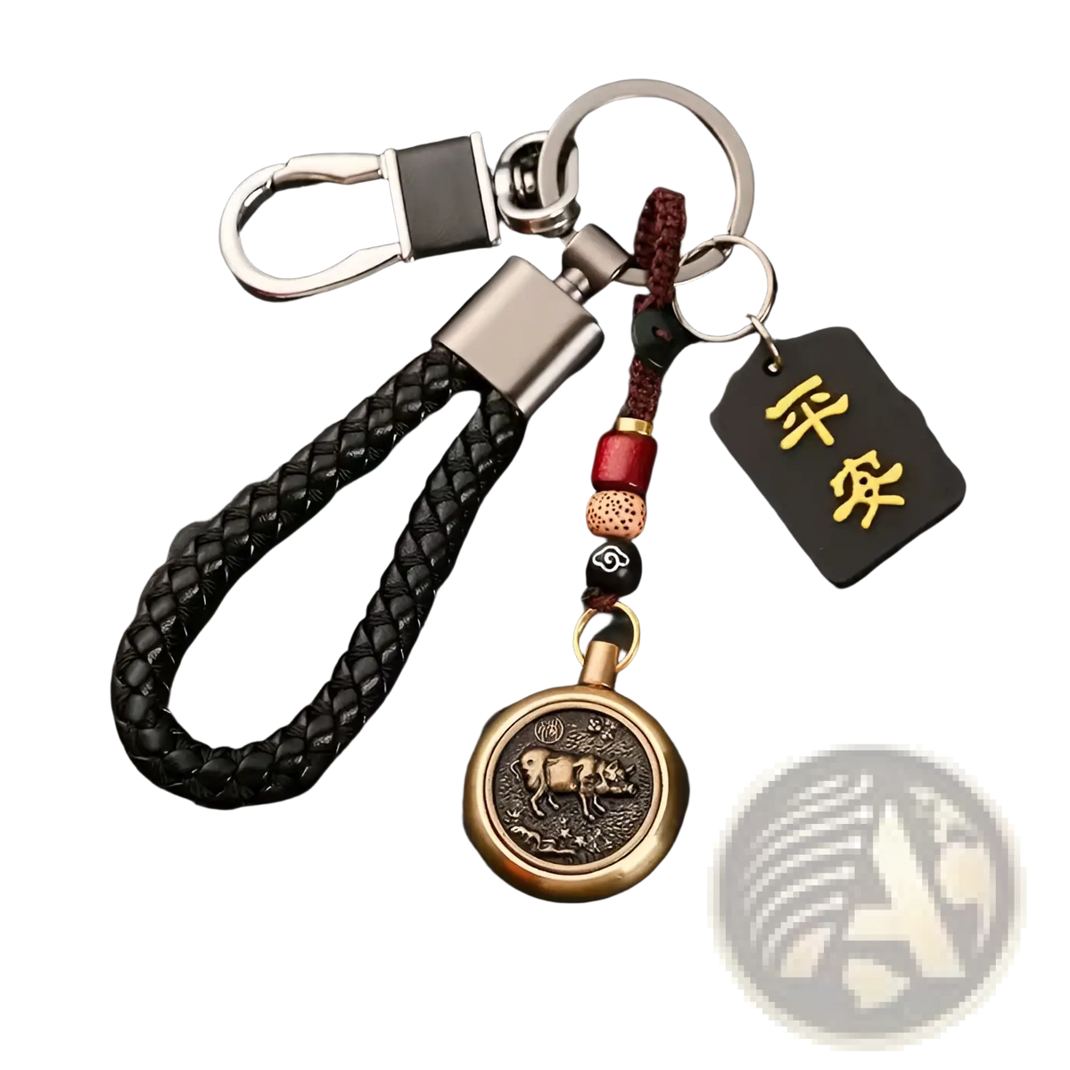 Chinese Zodiac Braided Leather Keychain Lucky Pendant
