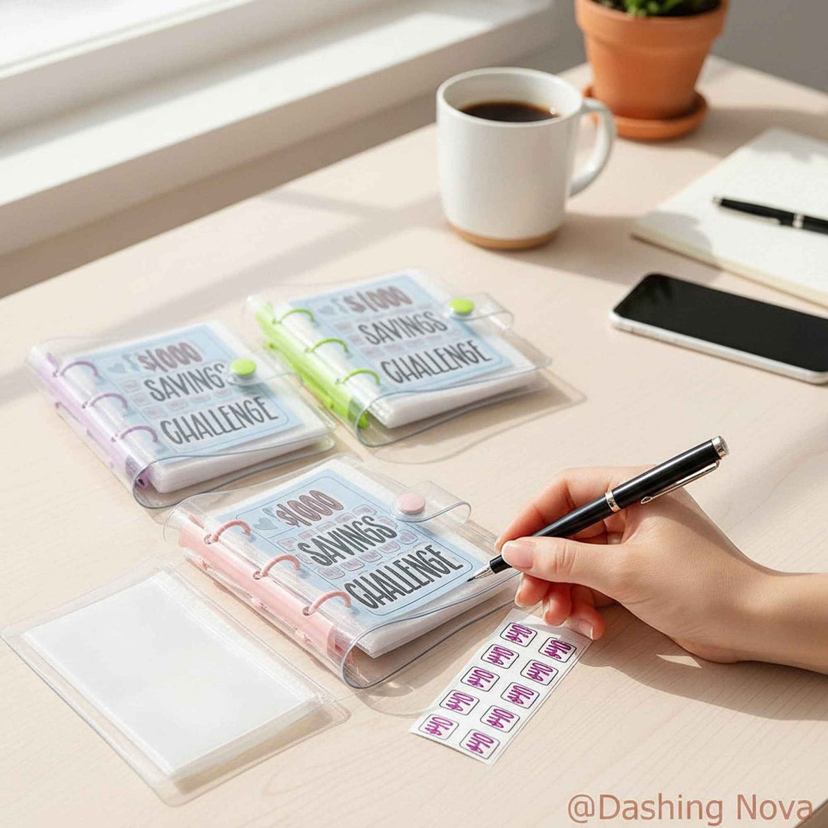 1000 Dollar Savings Challenge Book 3-Ring Binder Clear Cover PVC Money Organizer Budget Planner Cash Stuffing System