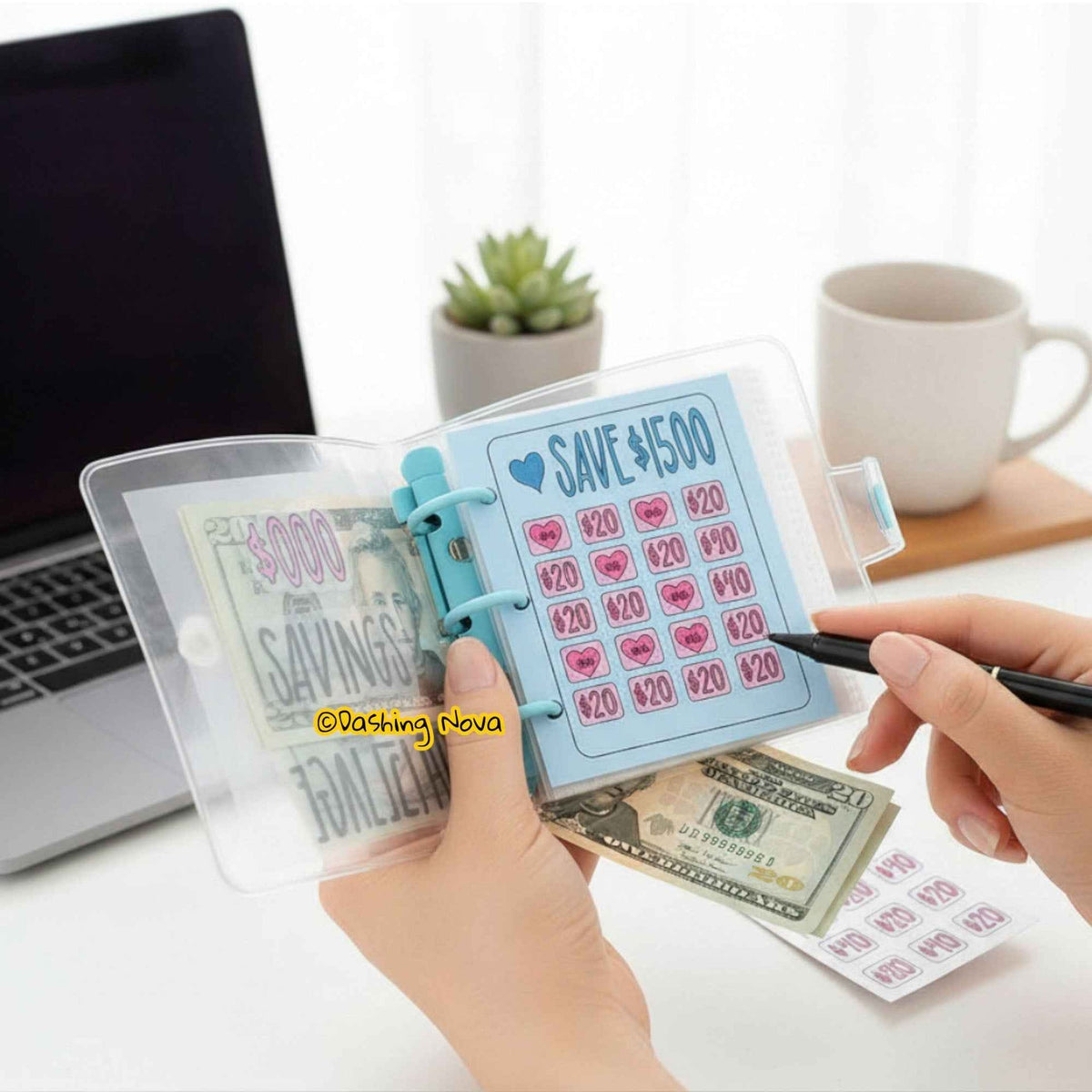 1000 Dollar Savings Challenge Book 3-Ring Binder Clear Cover PVC Money Organizer Budget Planner Cash Stuffing System
