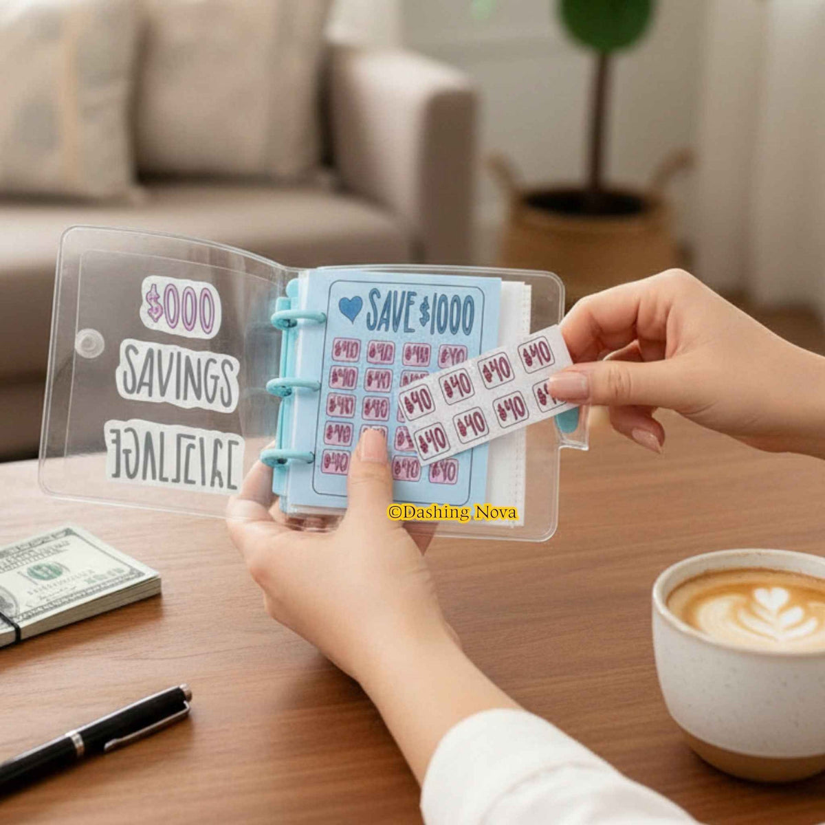 1000 Dollar Savings Challenge Book 3-Ring Binder Clear Cover PVC Money Organizer Budget Planner Cash Stuffing System