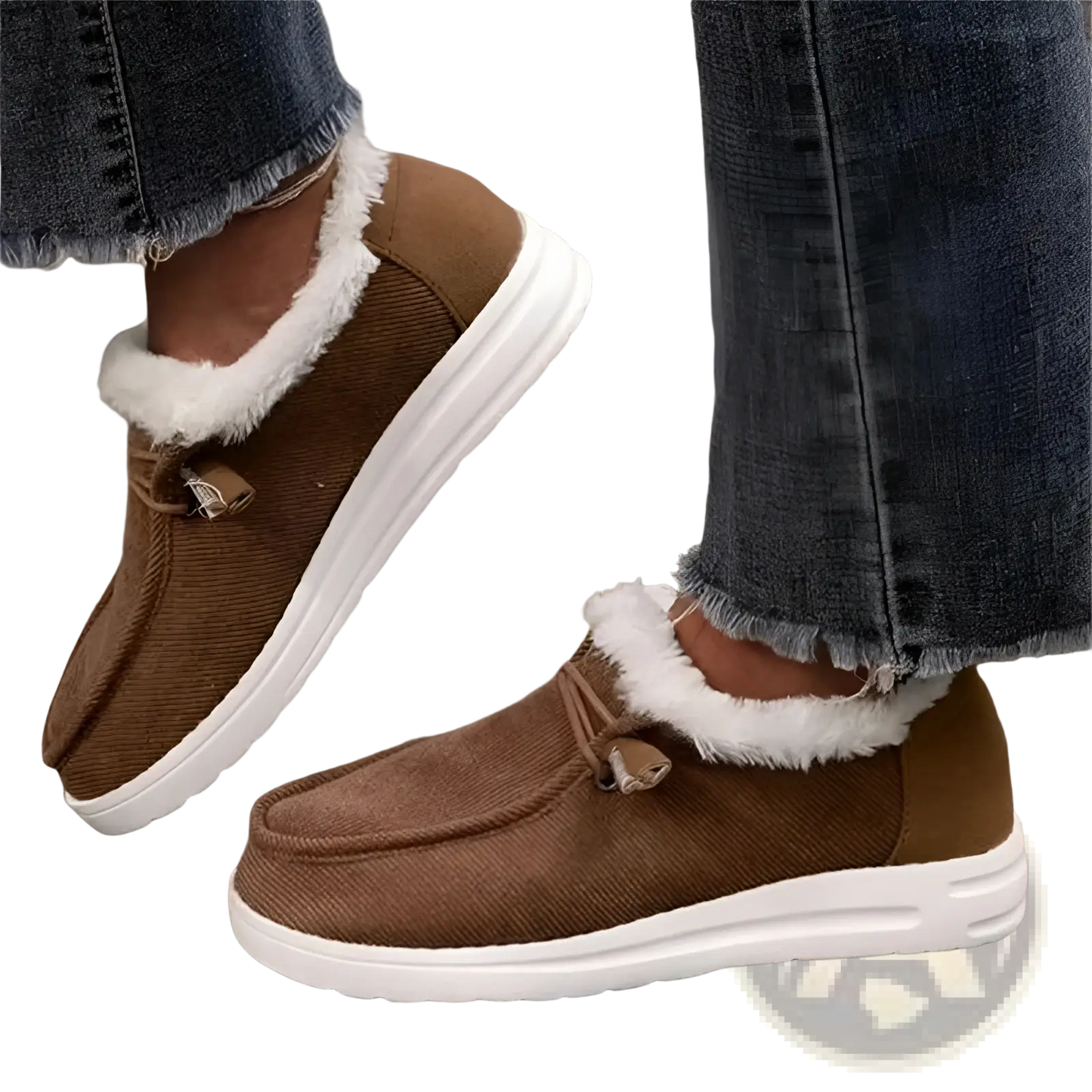 Cotton Flat Winter Shoes Warm Fur Corduroy Loafers