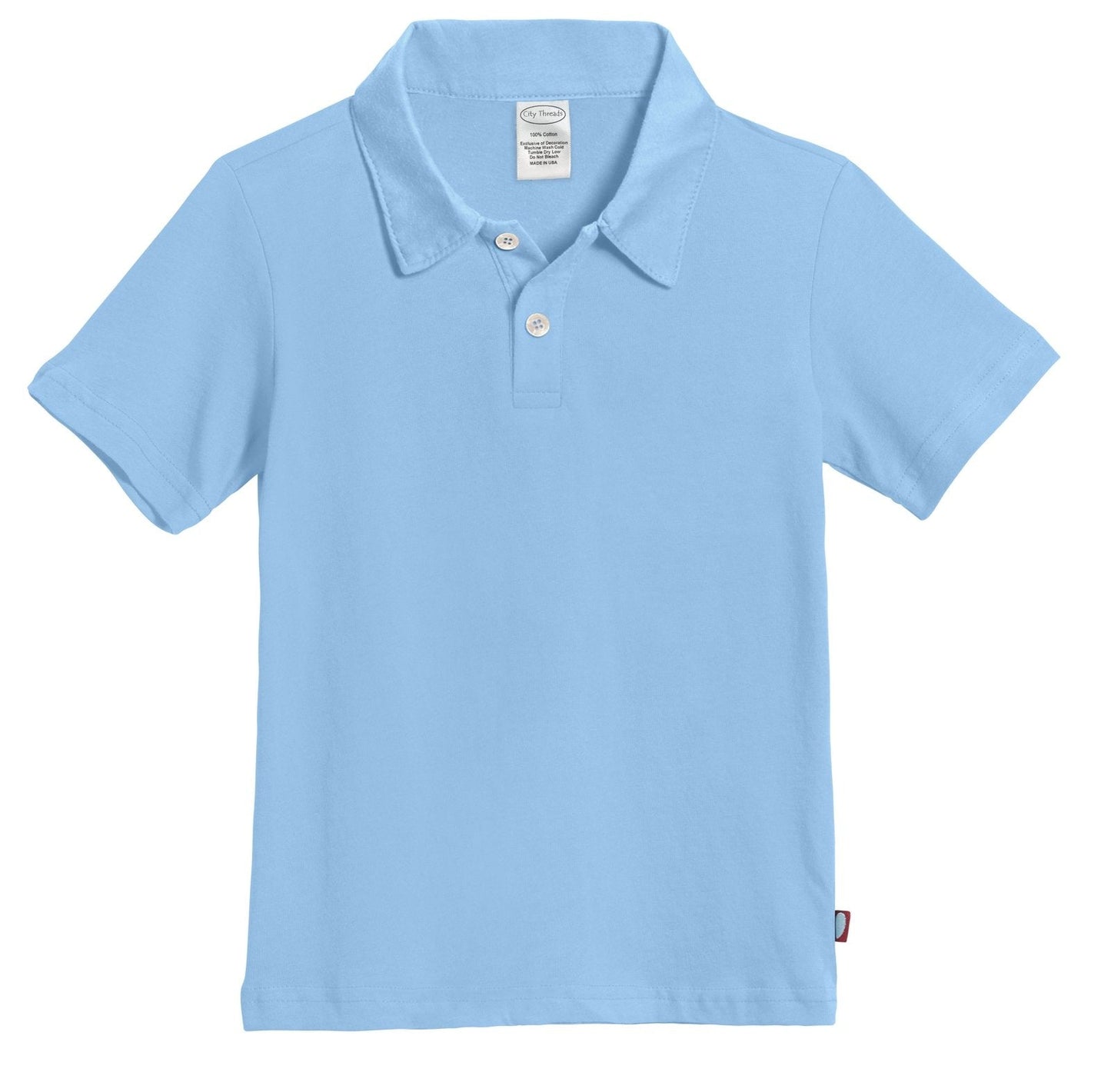 Boys Soft 100% Cotton Jersey 2-Button Short Sleeve Polo Shirt | Bright Light Blue