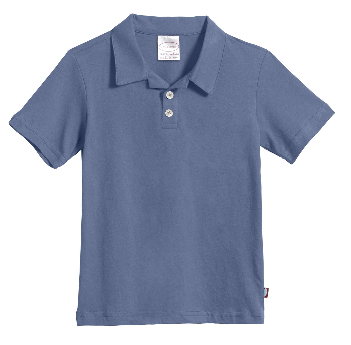 Boys Soft 100% Cotton Jersey 2-Button Short Sleeve Polo Shirt | Denim Blue