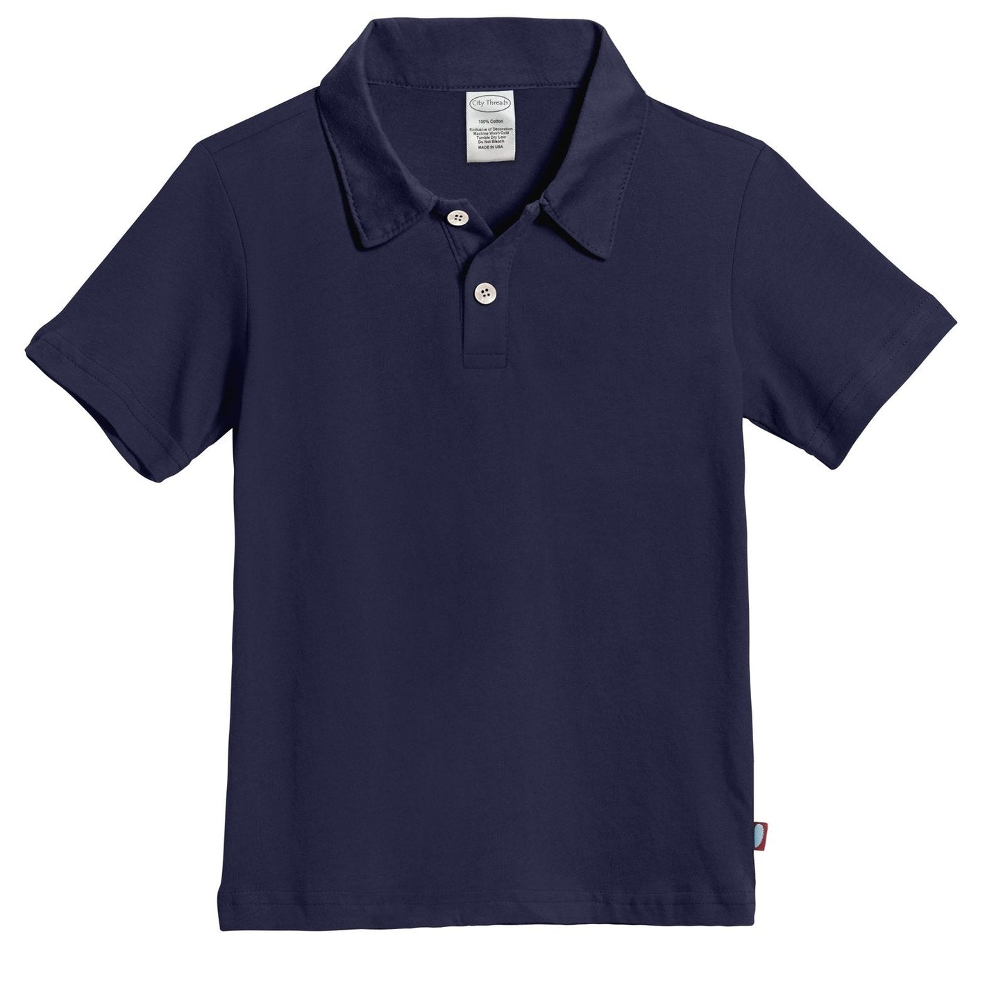 Boys Soft 100% Cotton Jersey 2-Button Short Sleeve Polo Shirt | Dark Navy
