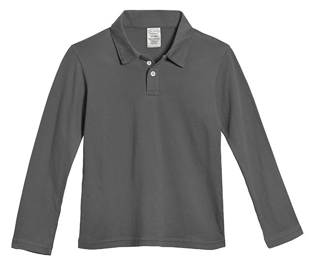 Boys Soft 100% Cotton Jersey 2-Button Long Sleeve Polo Shirt | Charcoal