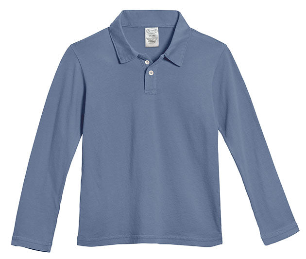 Boys Soft 100% Cotton Jersey 2-Button Long Sleeve Polo Shirt | Smurf