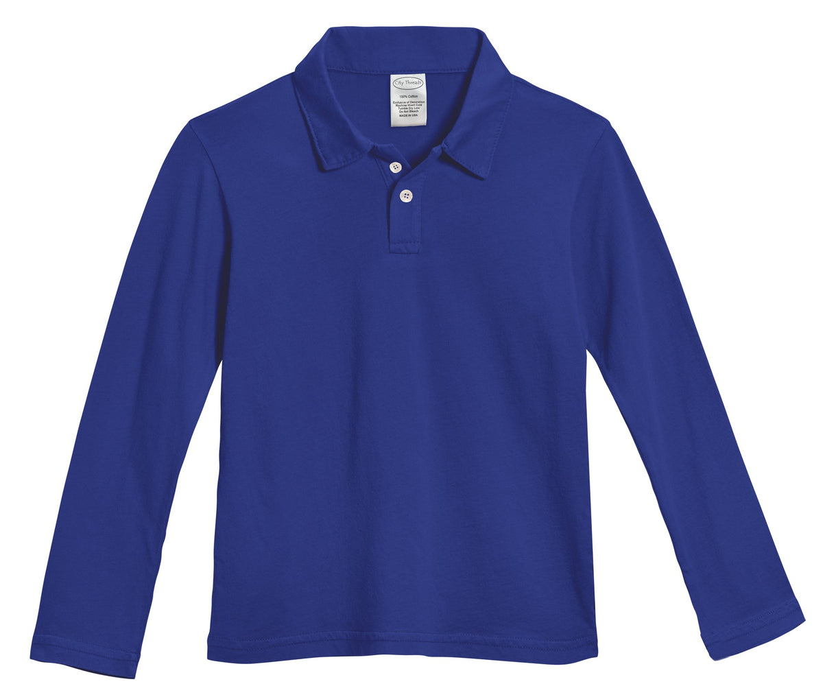 Boys Soft 100% Cotton Jersey 2-Button Long Sleeve Polo Shirt | Uniform Royal