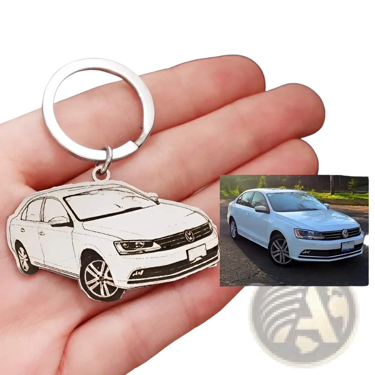 Custom Car Photo Keychain Stainless Steel Pendant