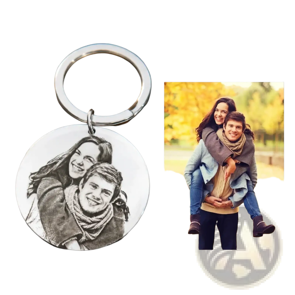 Custom Photo Keychain Stainless Steel Round Pendant