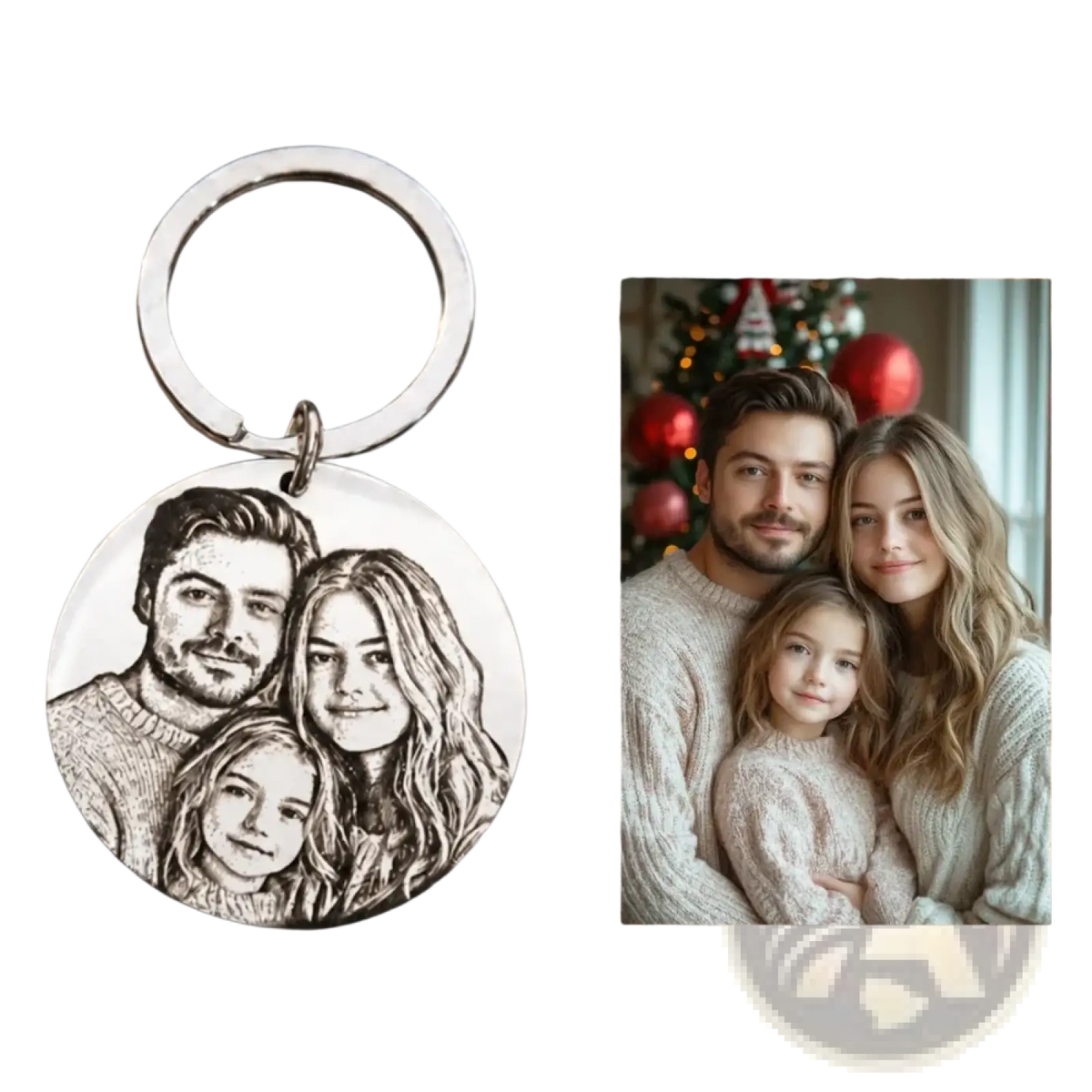 Custom Photo Keychain Stainless Steel Round Pendant