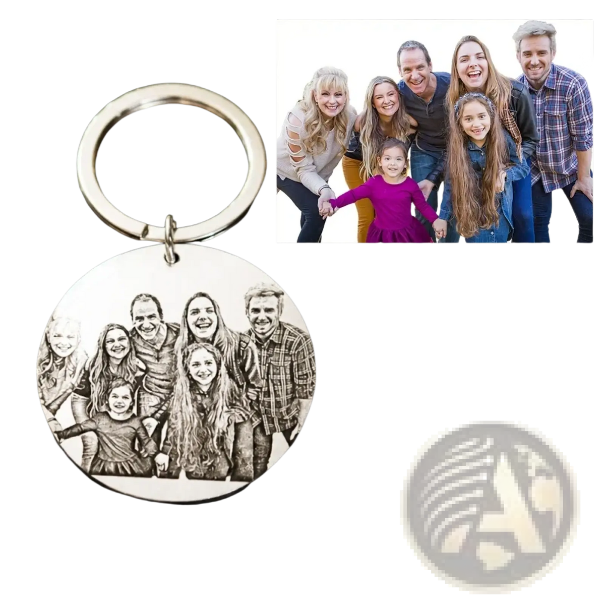 Custom Photo Keychain Stainless Steel Round Pendant